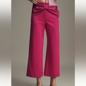 Anthropologie Colette Pants Maeve Bow Waist Cropped Wide Leg New 26P Pink